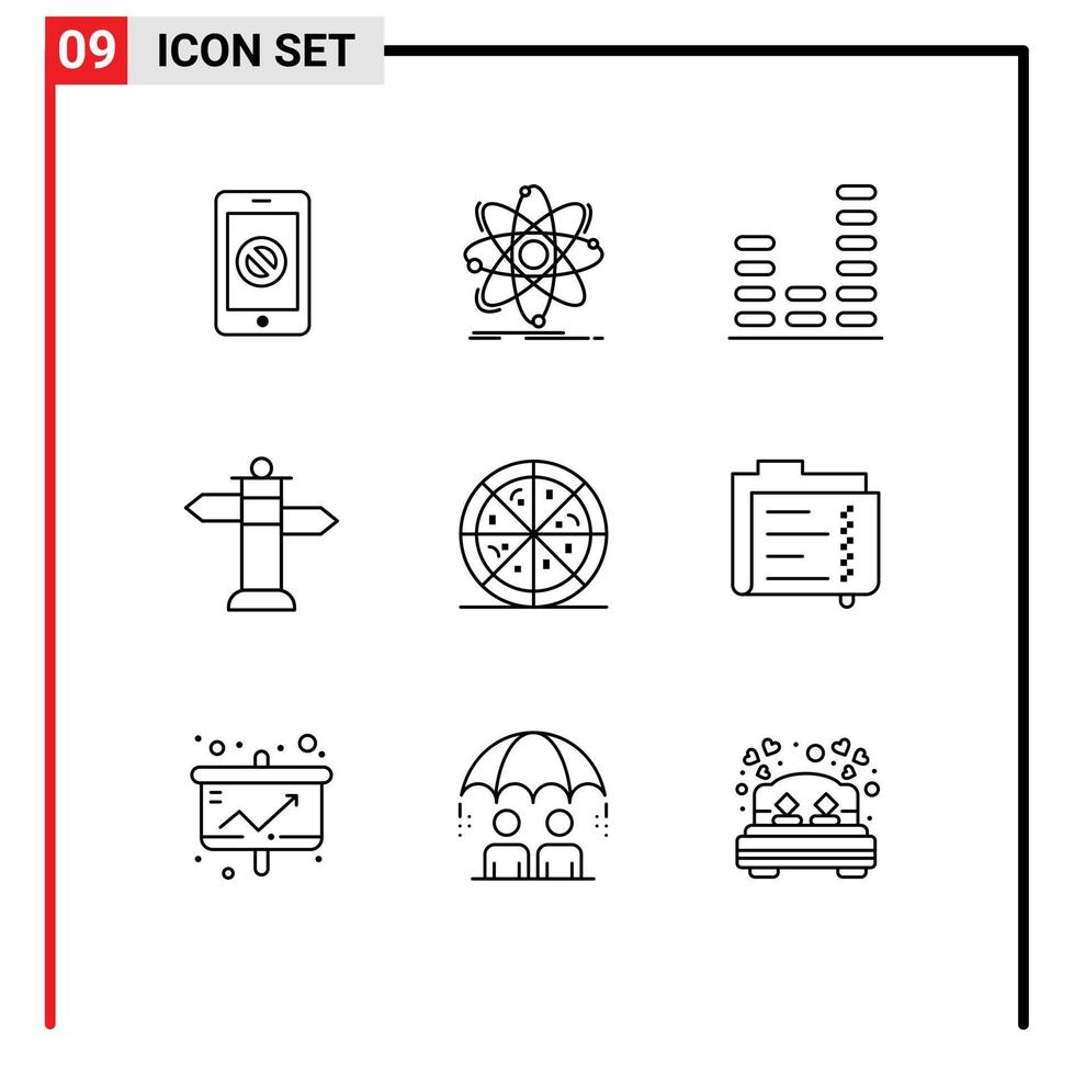 Pack of 9 creative Outlines of fast food sign physics navigation music Editable Vector Design Elements