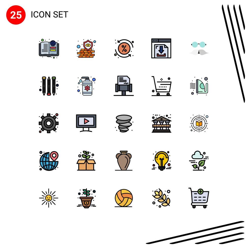 Mobile Interface Filled line Flat Color Set of 25 Pictograms of hipster multimedia costs internet arrows Editable Vector Design Elements