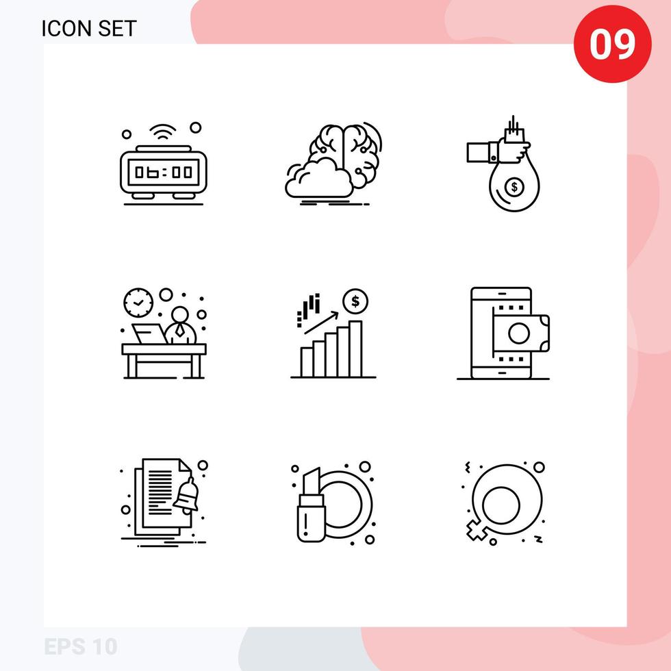 Universal Icon Symbols Group of 9 Modern Outlines of front offer innovation money give Editable Vector Design Elements