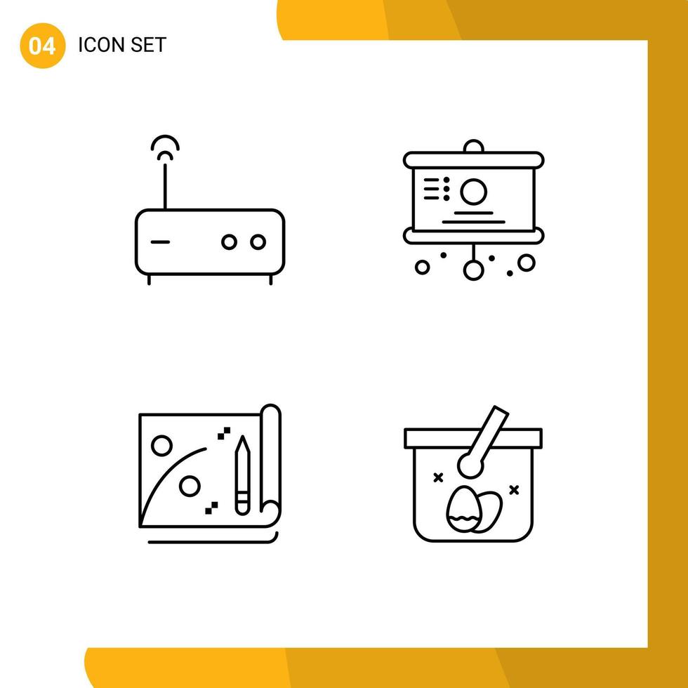 Modern Set of 4 Filledline Flat Colors and symbols such as hub marketing board presentation cart Editable Vector Design Elements