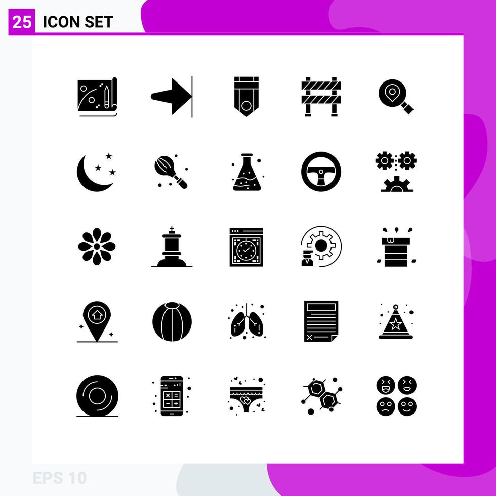 Set of 25 Vector Solid Glyphs on Grid for search under construction one road sign boundary Editable Vector Design Elements