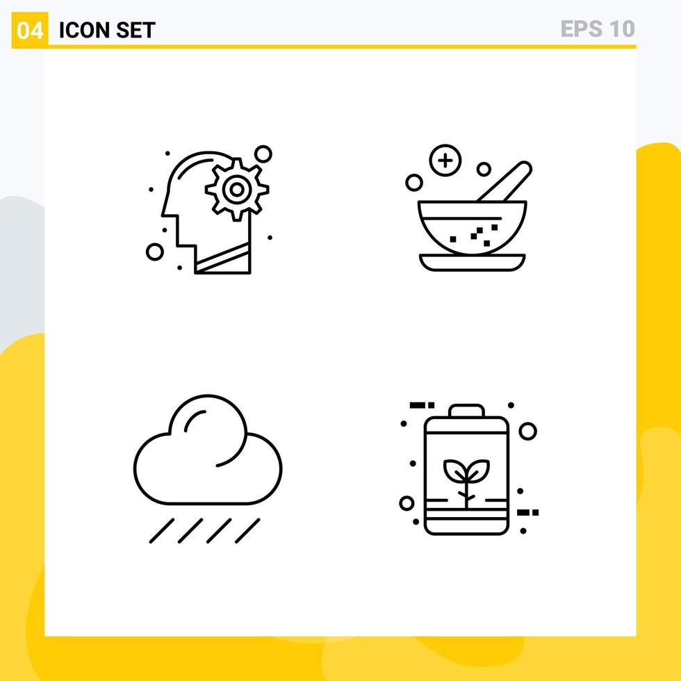Editable Vector Line Pack of 4 Simple Filledline Flat Colors of head rain process herbal battery Editable Vector Design Elements