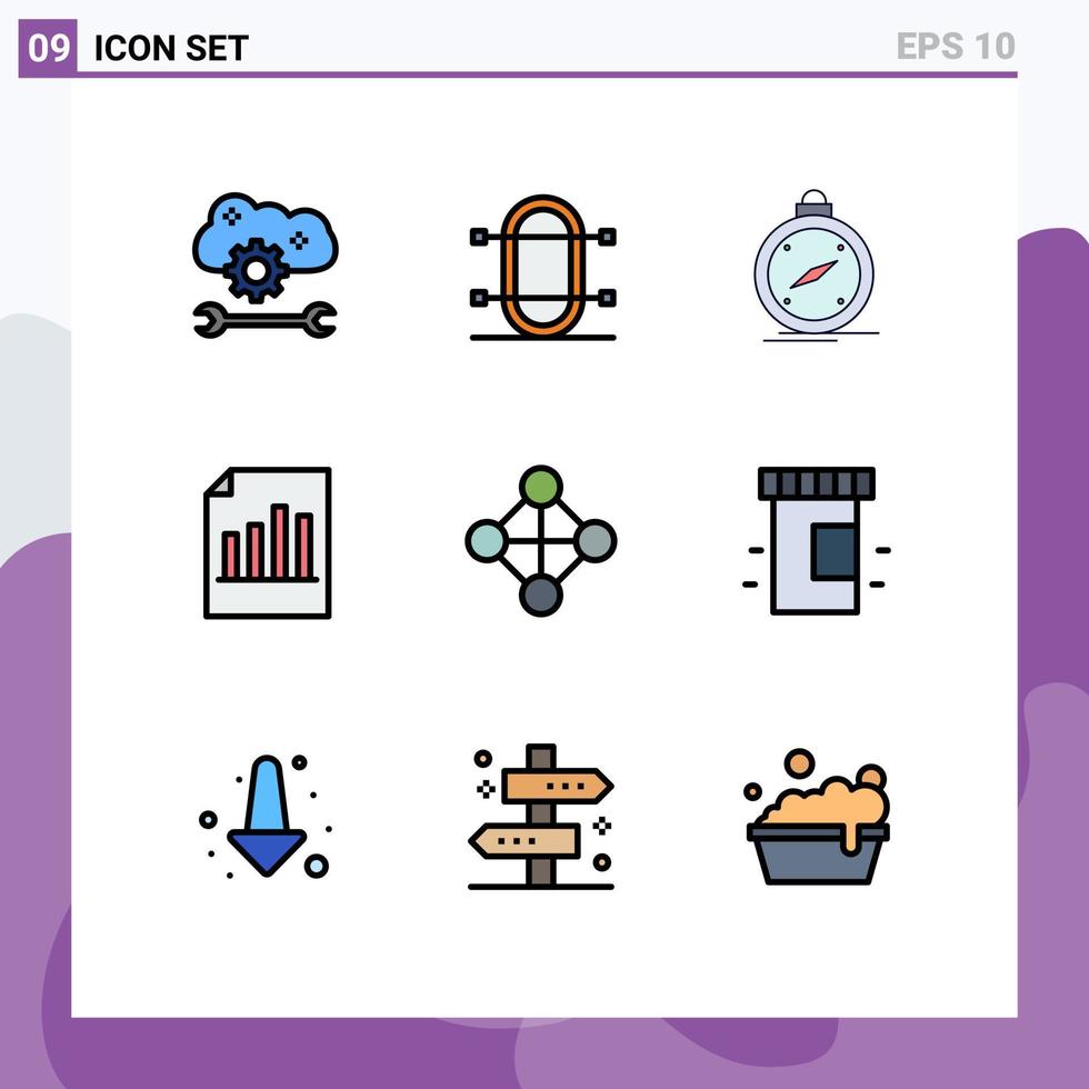 Pictogram Set of 9 Simple Filledline Flat Colors of record document rowing location navigation Editable Vector Design Elements