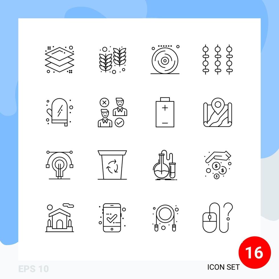 paquete de iconos de vectores de stock de 16 signos y símbolos de línea para guantes de celebración de cocina verduras kebab elementos de diseño de vectores editables