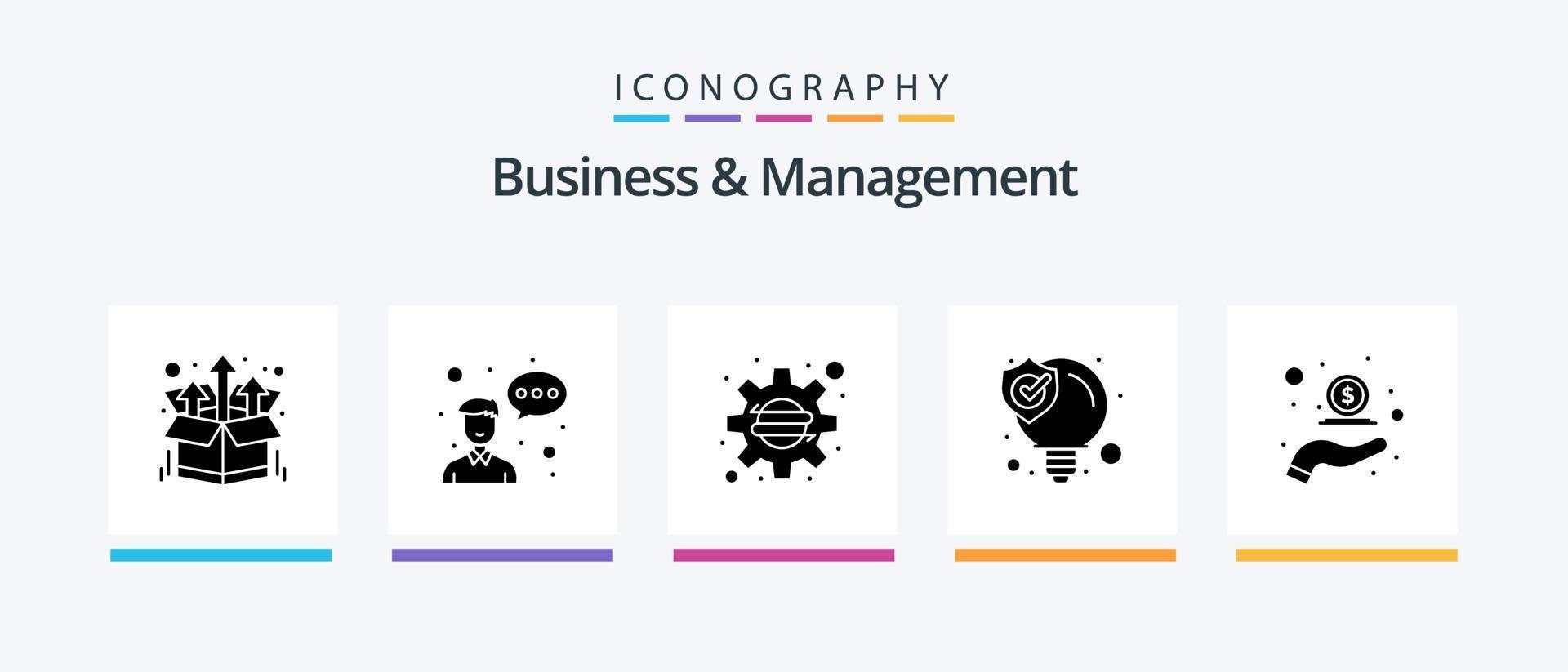 paquete de iconos de glifo 5 de negocios y administración que incluye devolución de efectivo. solución. negocio. solución de posicionamiento web idea. diseño de iconos creativos vector