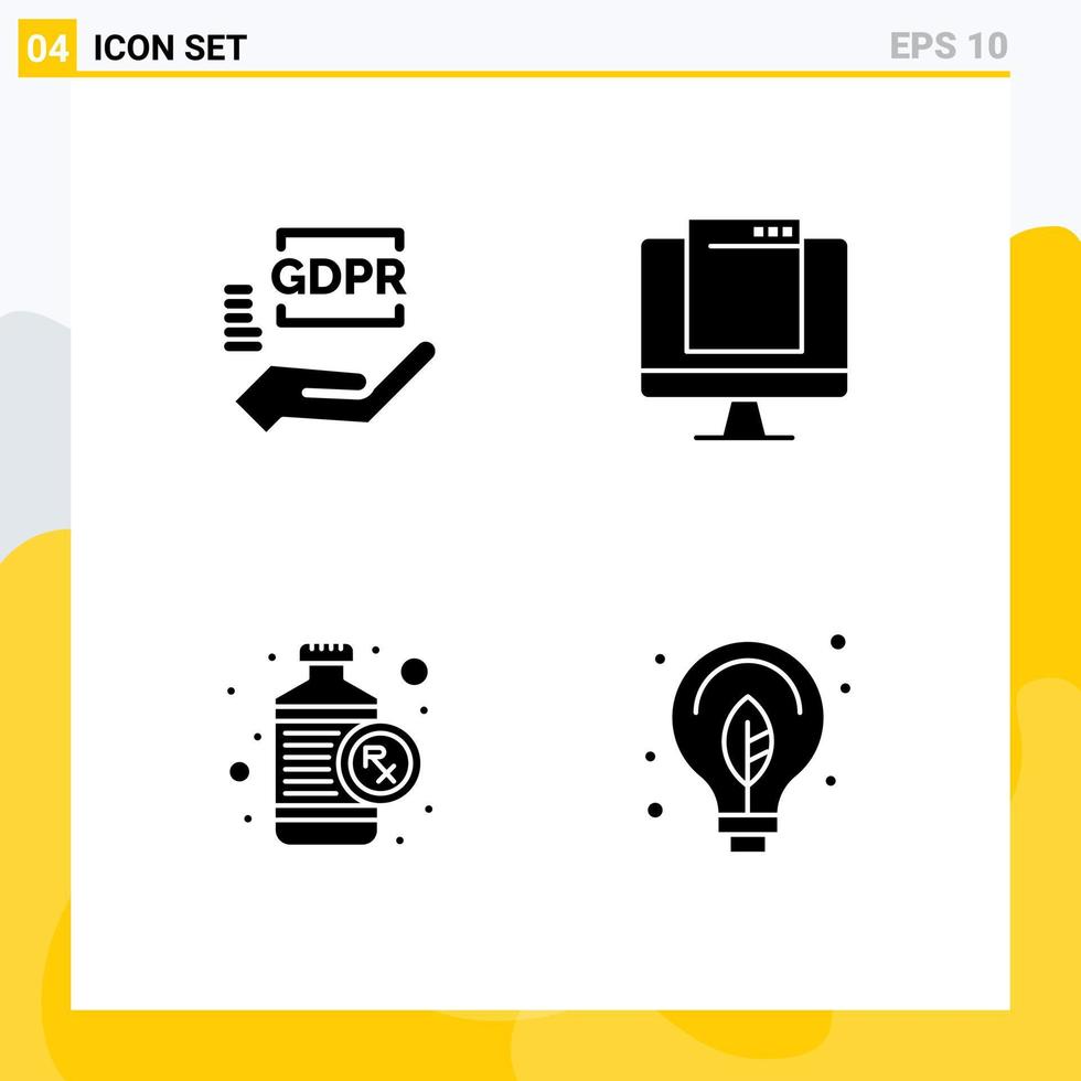 Set of 4 Modern UI Icons Symbols Signs for compliance bottle protection device medical Editable Vector Design Elements