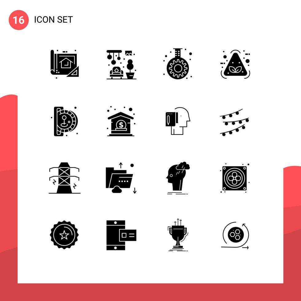 Modern Set of 16 Solid Glyphs and symbols such as fun recycle cog item eco Editable Vector Design Elements