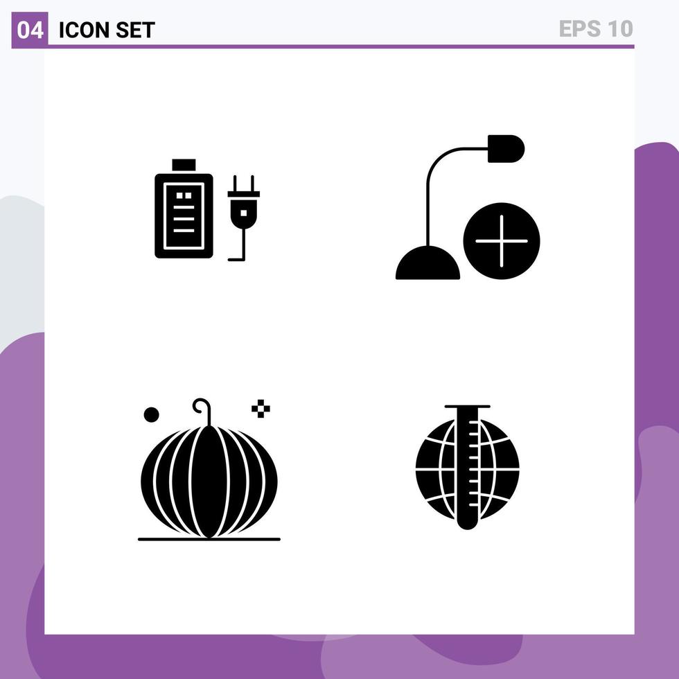 Thematic Vector Solid Glyphs and Editable Symbols of battery cornucopia education devices fall Editable Vector Design Elements