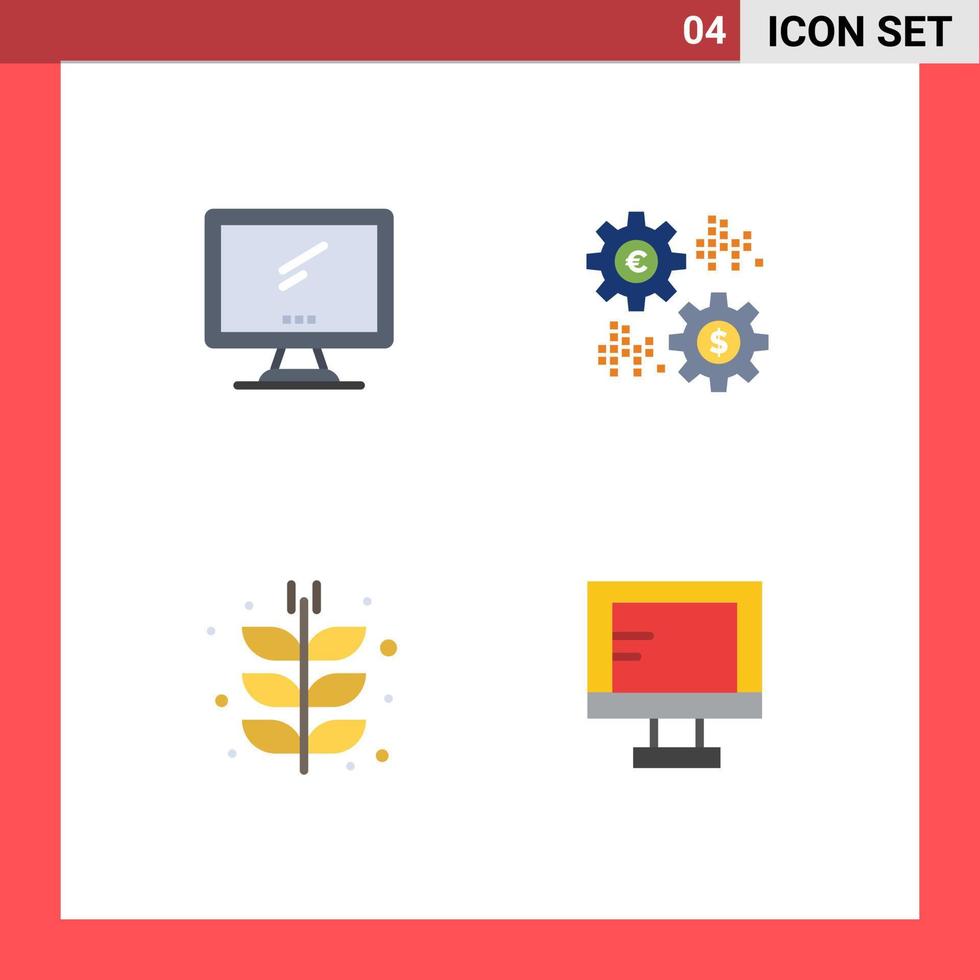 Flat Icon Pack of 4 Universal Symbols of computer revenue imac money farm Editable Vector Design Elements