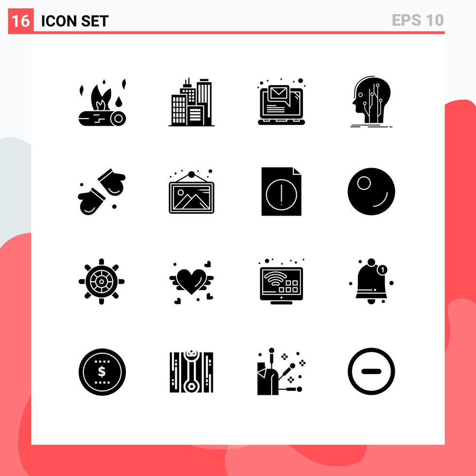 Mobile Interface Solid Glyph Set of 16 Pictograms of alpine knowledge computer human data Editable Vector Design Elements