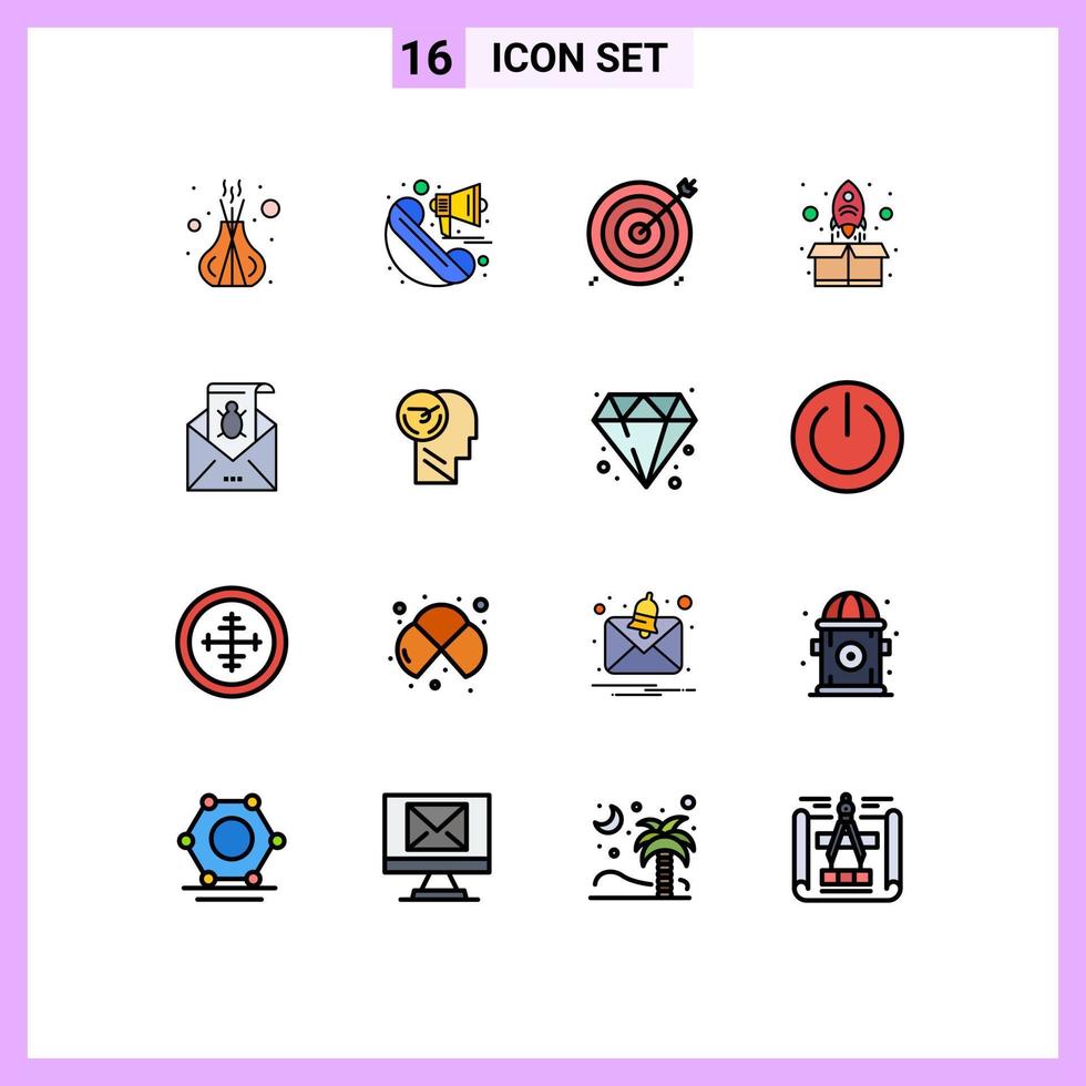 Set of 16 Modern UI Icons Symbols Signs for bug up aim start target Editable Creative Vector Design Elements