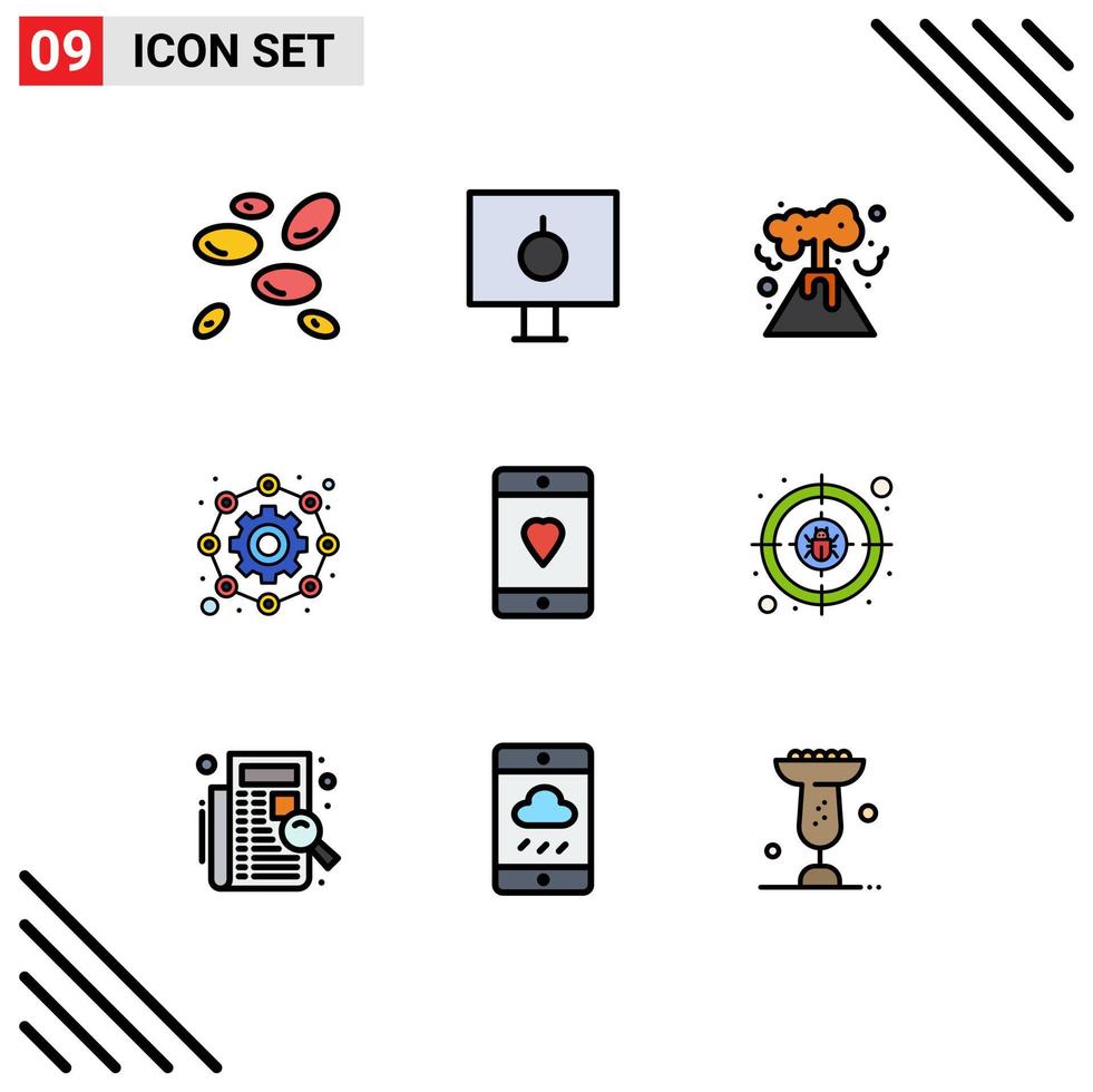 Filledline Flat Color Pack of 9 Universal Symbols of devices working safety gear affiliate Editable Vector Design Elements