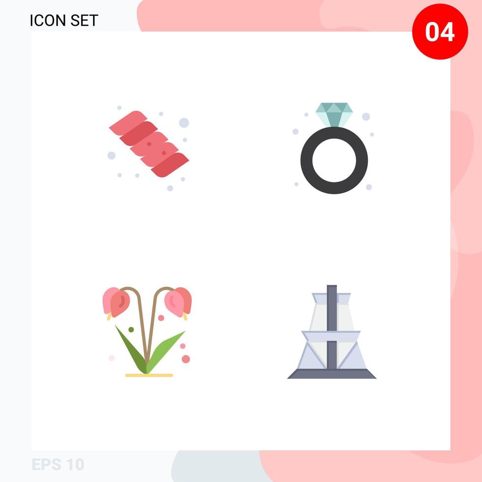 conjunto de 4 iconos de interfaz de usuario modernos símbolos signos para acampar naturaleza diamante boda elementos de diseño vectorial editables eléctricos vector