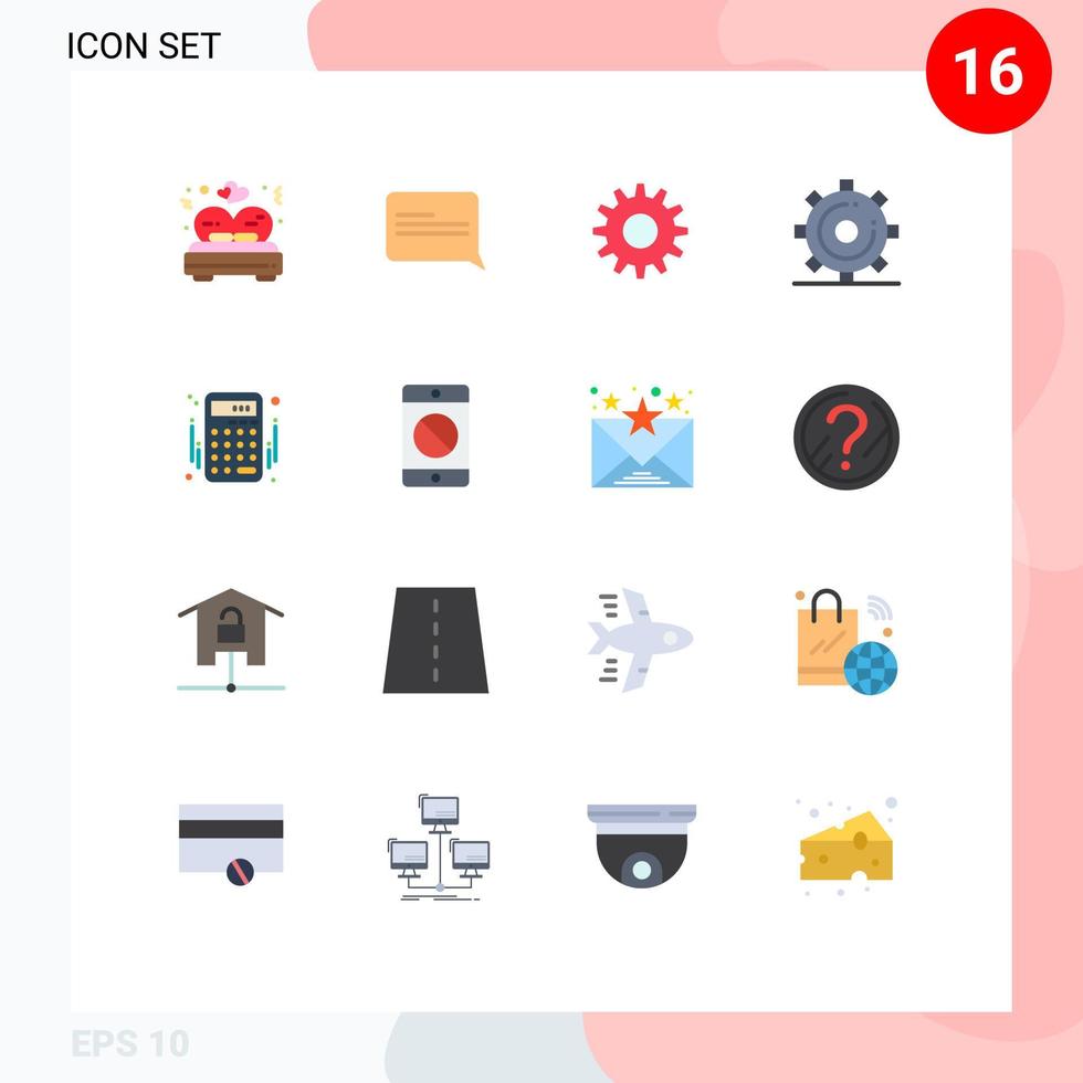 Editable Vector Line Pack of 16 Simple Flat Colors of banking accounting gear search optimization Editable Pack of Creative Vector Design Elements