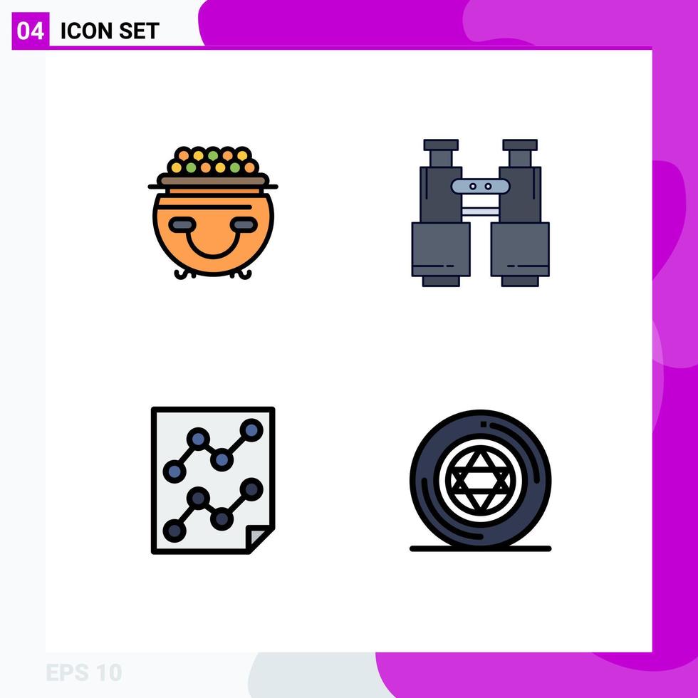 Pictogram Set of 4 Simple Filledline Flat Colors of fortune camping patricks find data Editable Vector Design Elements