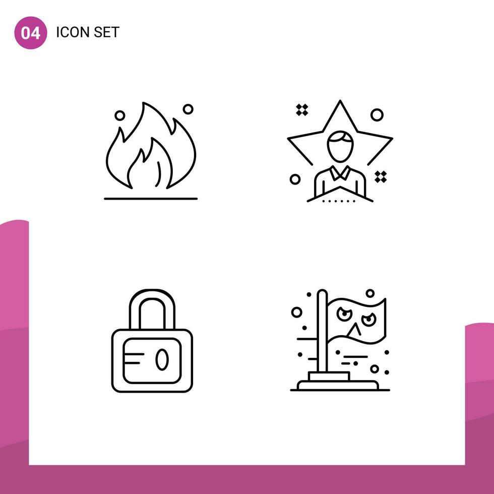 Modern Set of 4 Filledline Flat Colors and symbols such as fire lock construction user study Editable Vector Design Elements