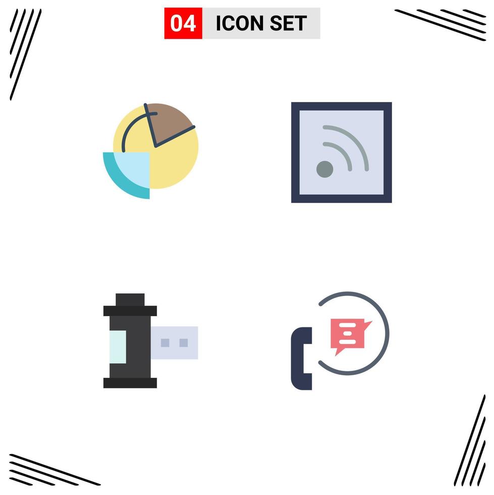 conjunto moderno de 4 iconos y símbolos planos, como análisis, diagrama de película, rollo de noticias, elementos de diseño vectorial editables vector