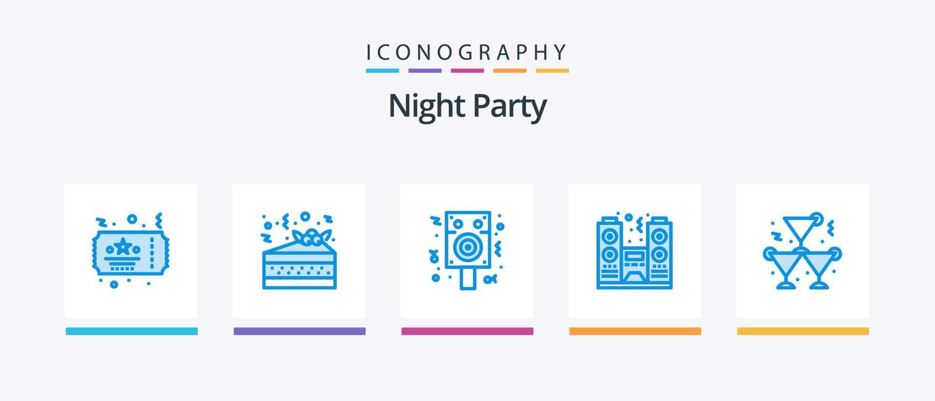 Night Party Blue 5 Icon Pack Including party. alcohol. celebration. spectator. night. Creative Icons Design vector