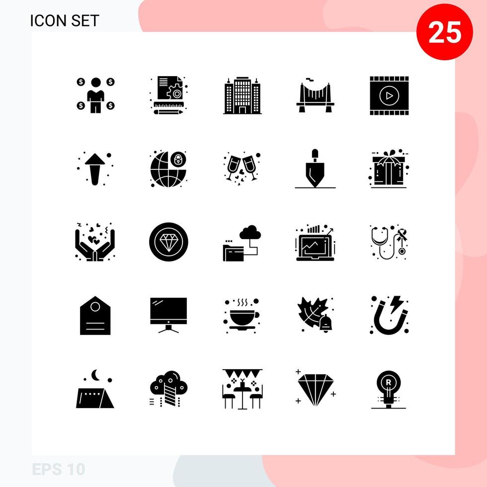 Stock Vector Icon Pack of 25 Line Signs and Symbols for video media architecture road city Editable Vector Design Elements