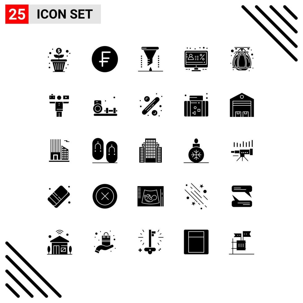 Editable Vector Line Pack of 25 Simple Solid Glyphs of percentage display chemical analysis discount funnel Editable Vector Design Elements
