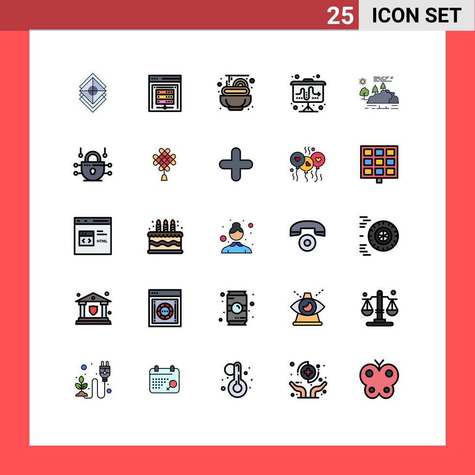 25 User Interface Filled line Flat Color Pack of modern Signs and Symbols of landscape tactic data storage strategy flipchart Editable Vector Design Elements