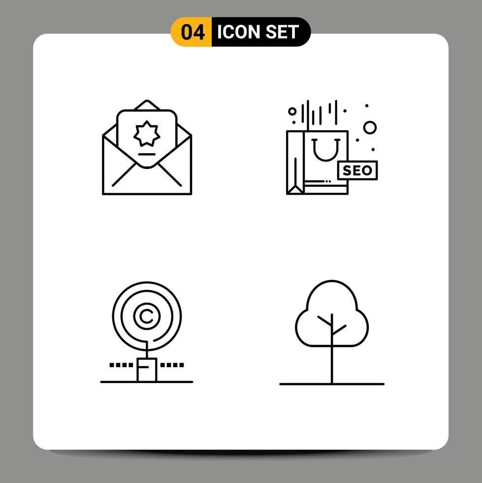 Pictogram Set of 4 Simple Filledline Flat Colors of donation copyright mail seo owner Editable Vector Design Elements