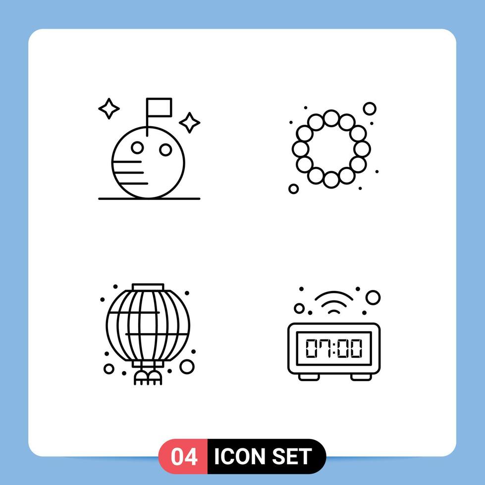 Pictogram Set of 4 Simple Filledline Flat Colors of flag red beads china digital Editable Vector Design Elements