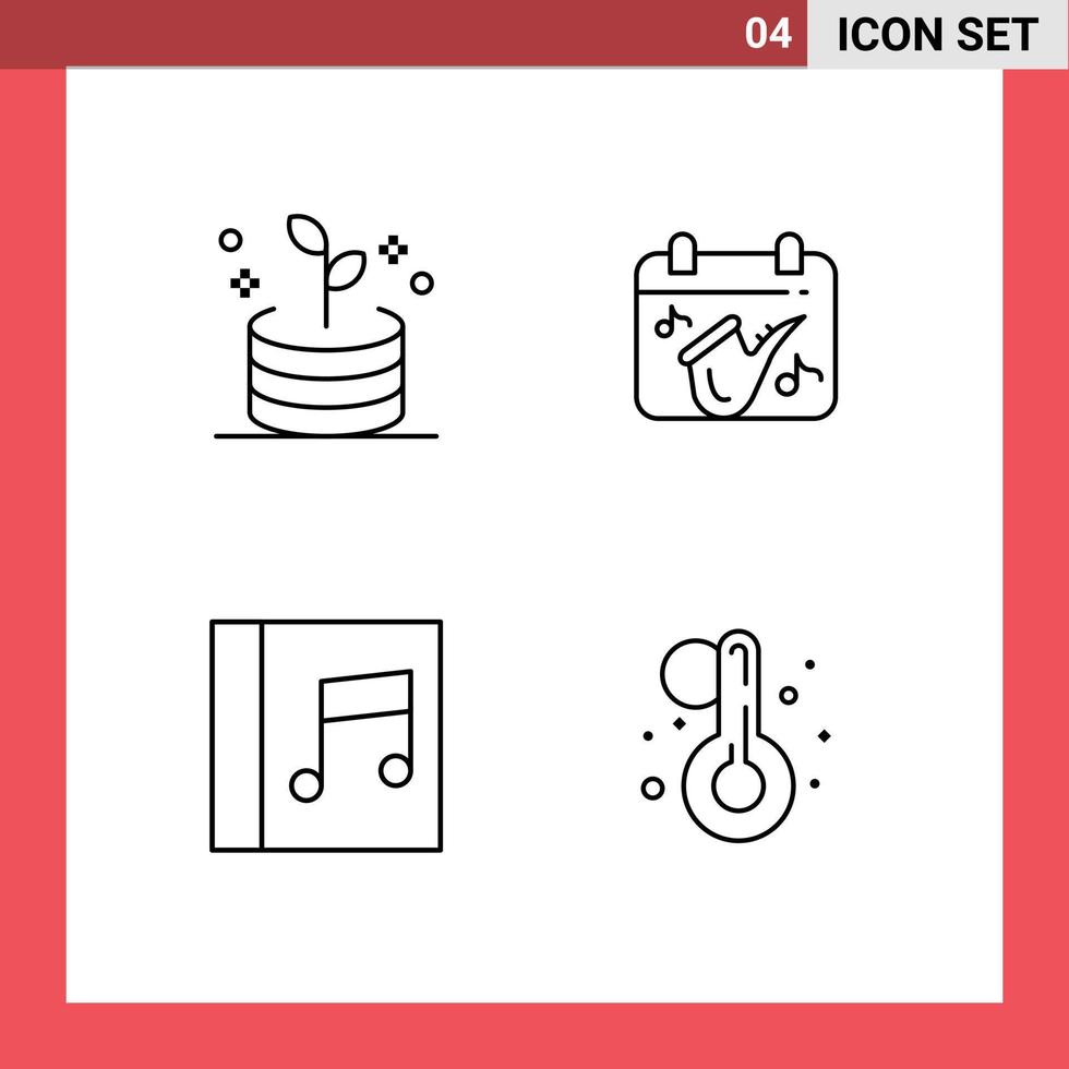 4 Universal Line Signs Symbols of business music calendar saxophone temperature Editable Vector Design Elements