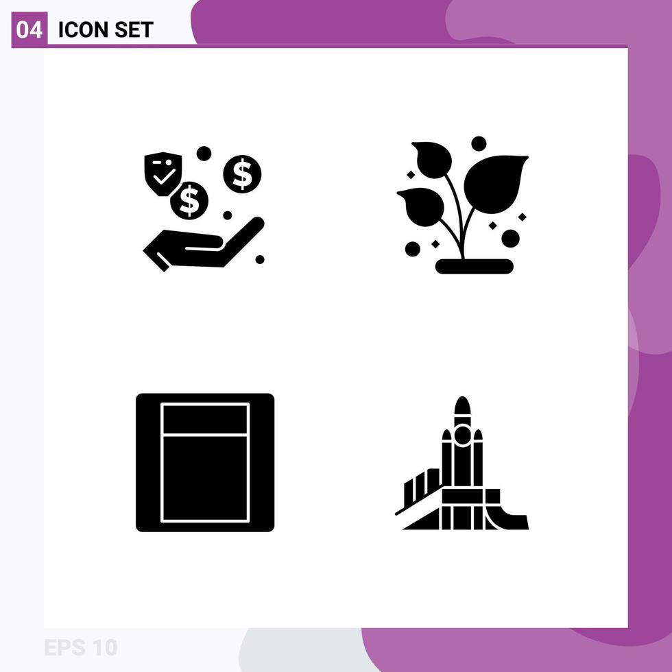 4 Universal Solid Glyph Signs Symbols of dollar switch cash nature bomb Editable Vector Design Elements