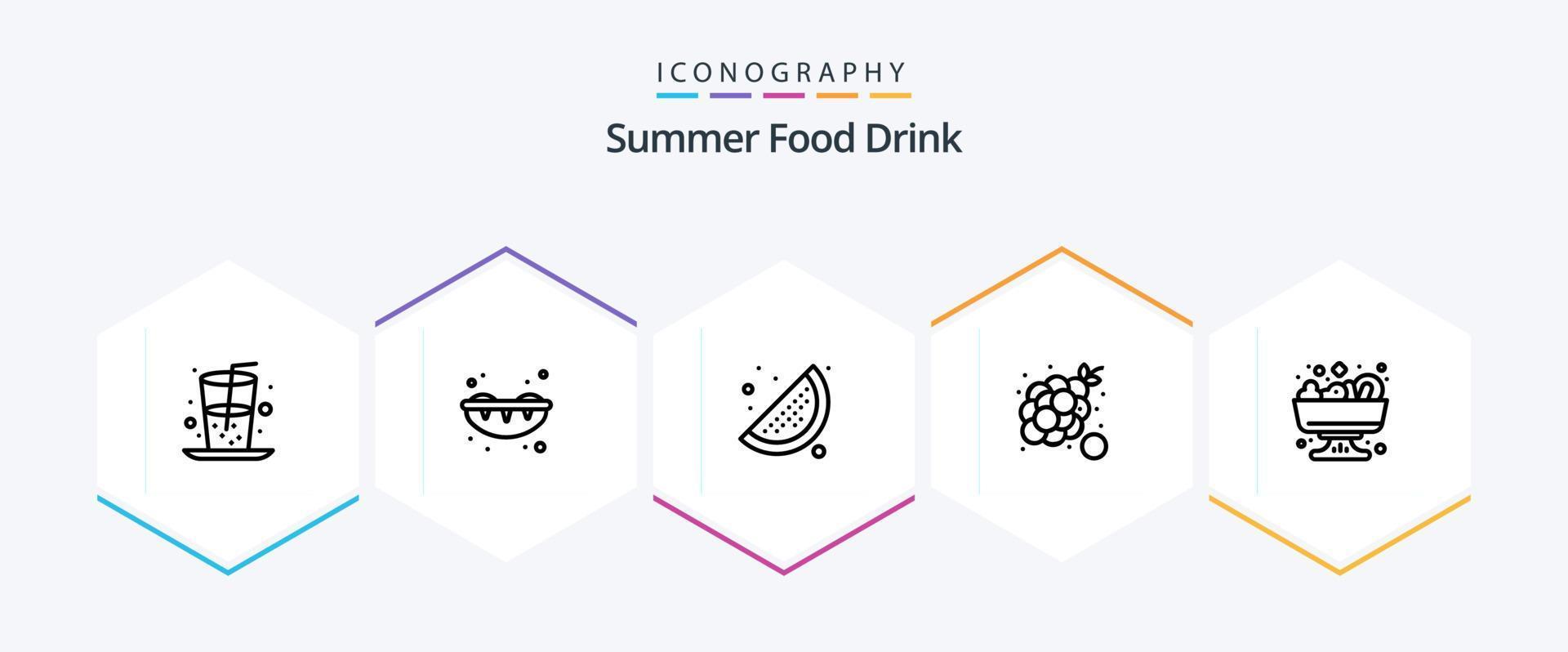 Summer Food Drink 25 Line icon pack including summer. salad. lemon. summer. fruit vector