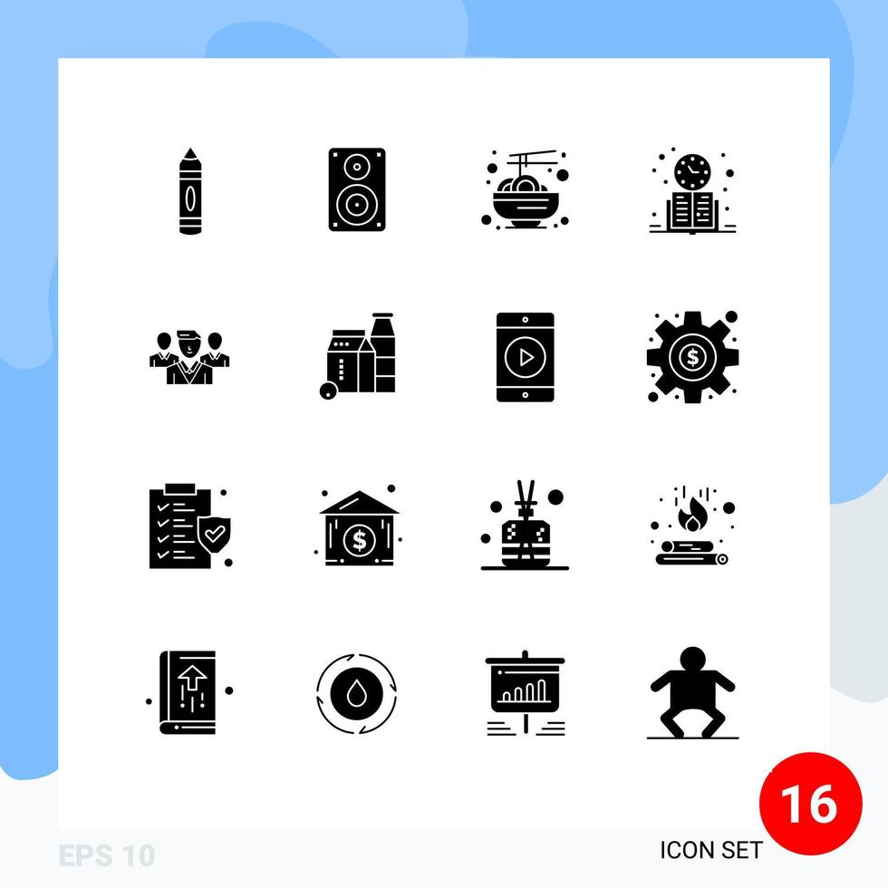 16 Creative Icons Modern Signs and Symbols of study time learning professional clock noodle Editable Vector Design Elements
