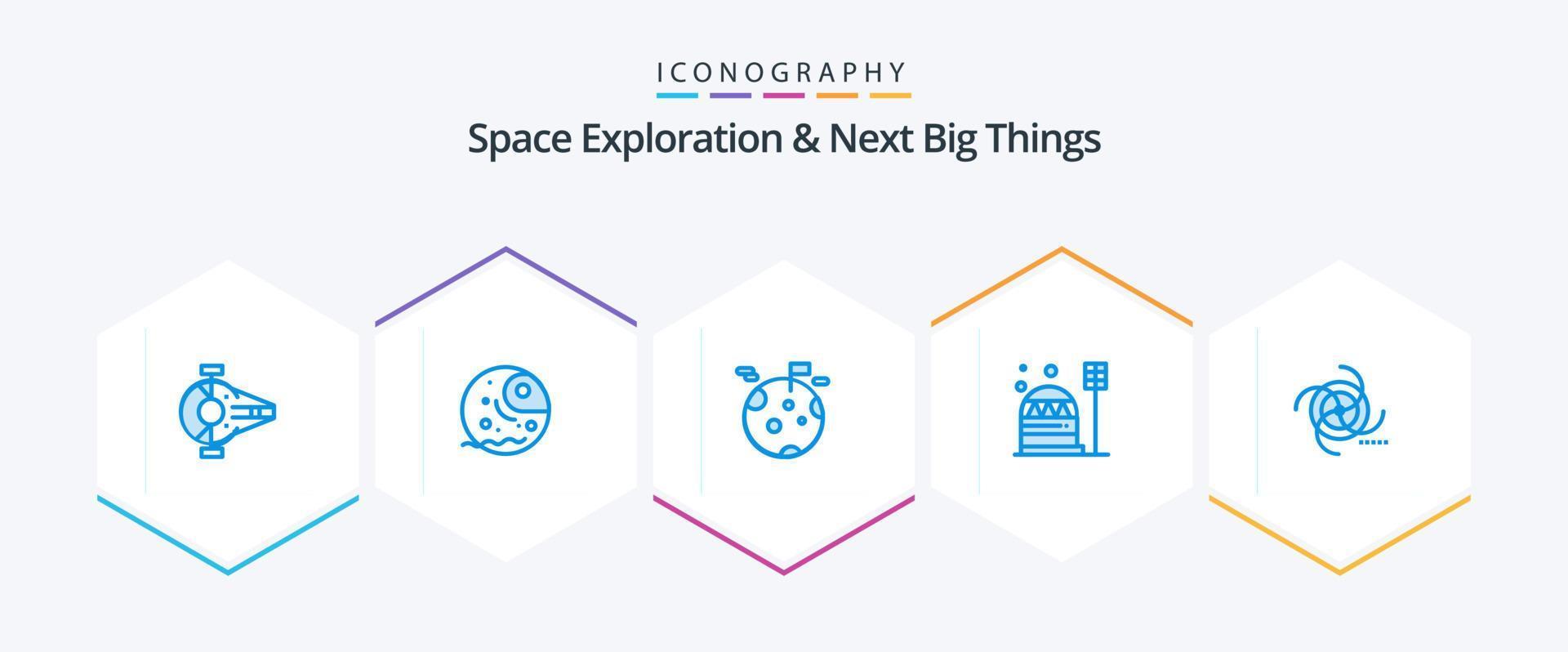 Space Exploration And Next Big Things 25 Blue icon pack including habitation. construction. planet. colony. space vector