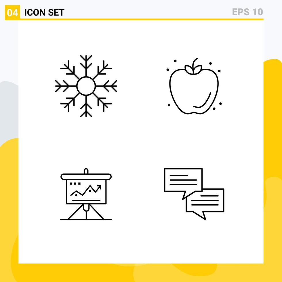 Pack of 4 creative Filledline Flat Colors of cold chart weather fruit challenge Editable Vector Design Elements