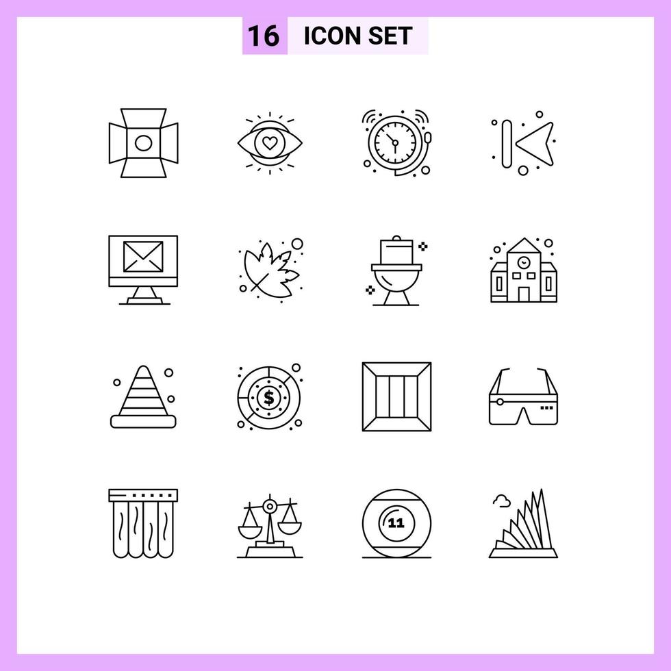 Set of 16 Vector Outlines on Grid for compose back alarm forward watch Editable Vector Design Elements