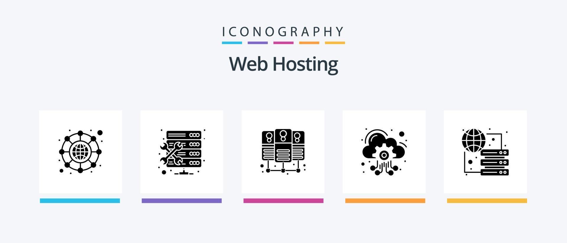 Web Hosting Glyph 5 Icon Pack Including server. global. server hosting. connect. hosting server. Creative Icons Design vector