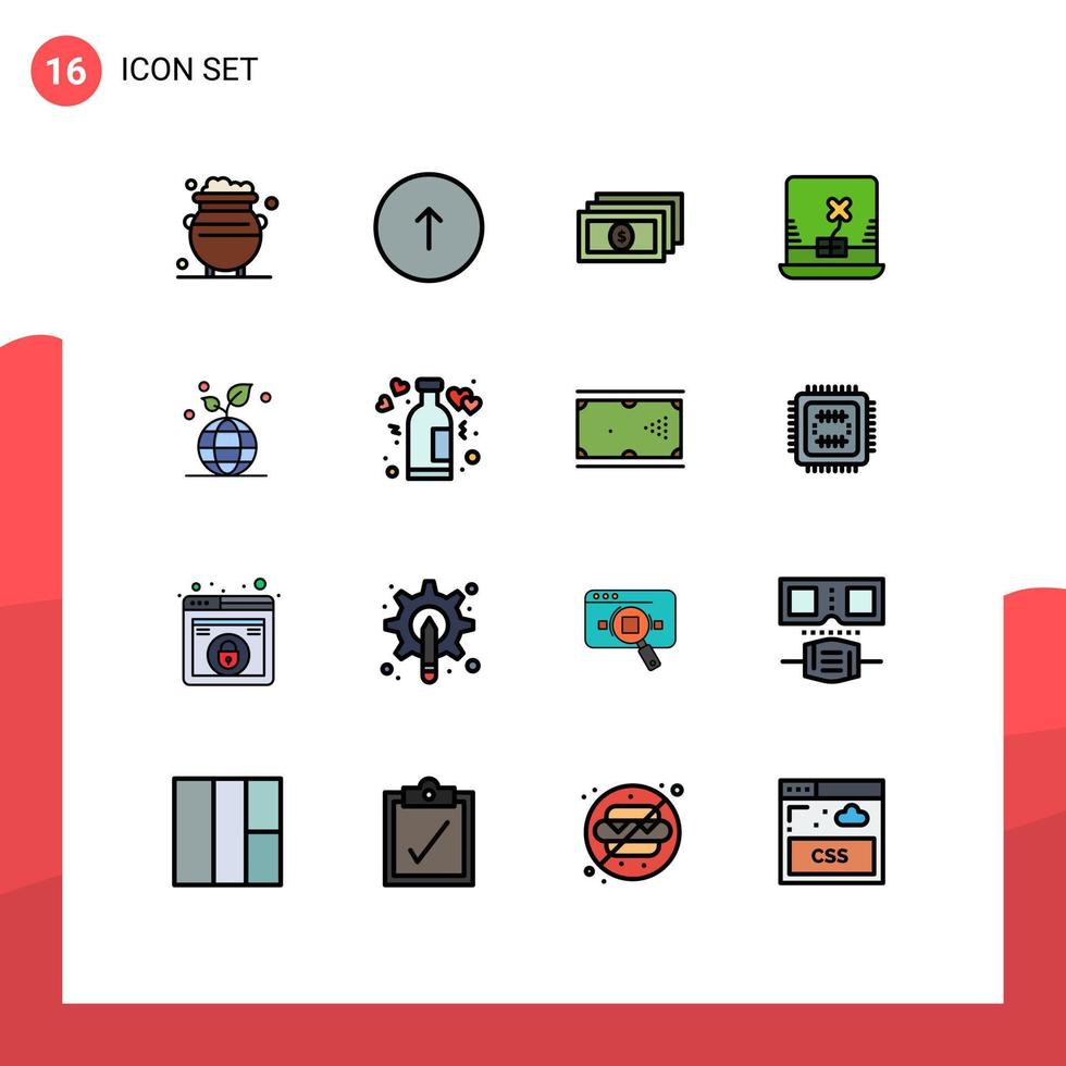 paquete de interfaz de usuario de 16 líneas básicas llenas de colores planos de elementos de diseño de vectores creativos editables en efectivo de eco ireland up computer
