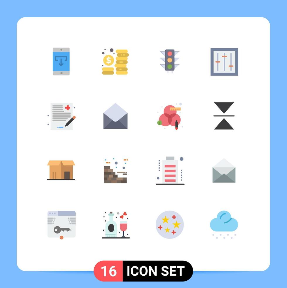 Group of 16 Flat Colors Signs and Symbols for products electronics management dj road Editable Pack of Creative Vector Design Elements