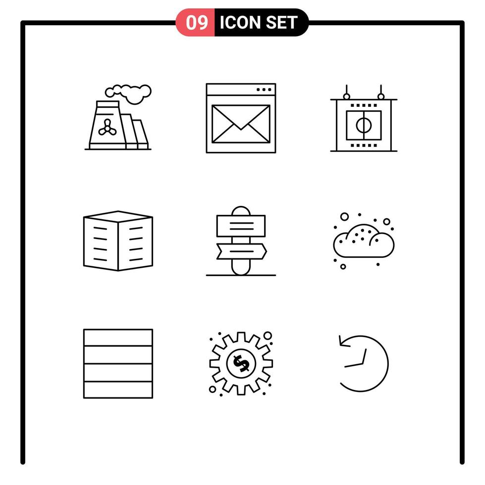 conjunto de 9 iconos modernos de la interfaz de usuario signos de símbolos para la sociedad de vivienda de vacaciones correo edificio de la ciudad apartamentos elementos de diseño vectorial editables vector