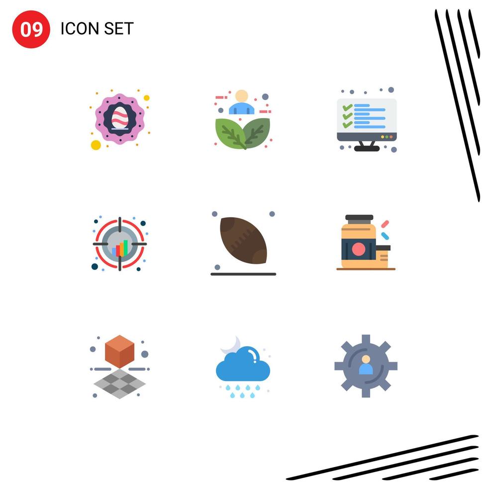 Modern Set of 9 Flat Colors and symbols such as target crosshair person chart list Editable Vector Design Elements