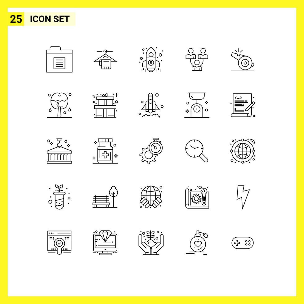 Pack of 25 Modern Lines Signs and Symbols for Web Print Media such as sport coach launch communication meeting Editable Vector Design Elements