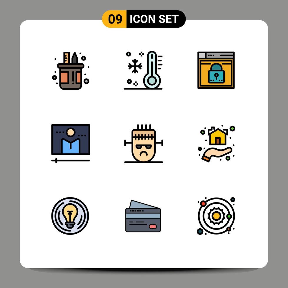 Editable Vector Line Pack of 9 Simple Filledline Flat Colors of display lock temperature passward web Editable Vector Design Elements