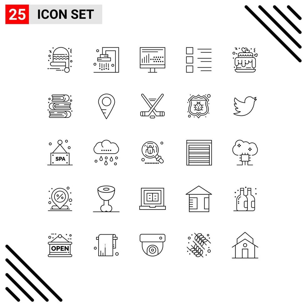 Set of 25 Vector Lines on Grid for hearts menu design list checklist Editable Vector Design Elements