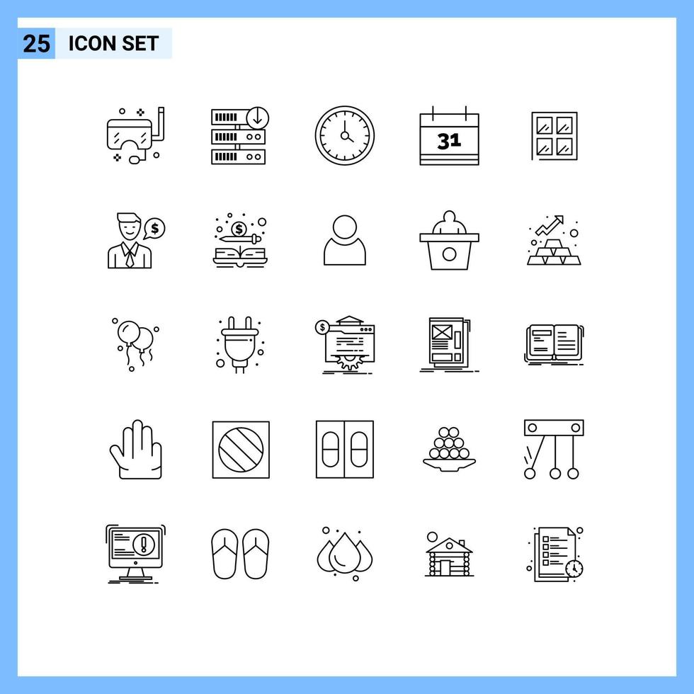 Stock Vector Icon Pack of 25 Line Signs and Symbols for window date server download calendar contact us Editable Vector Design Elements