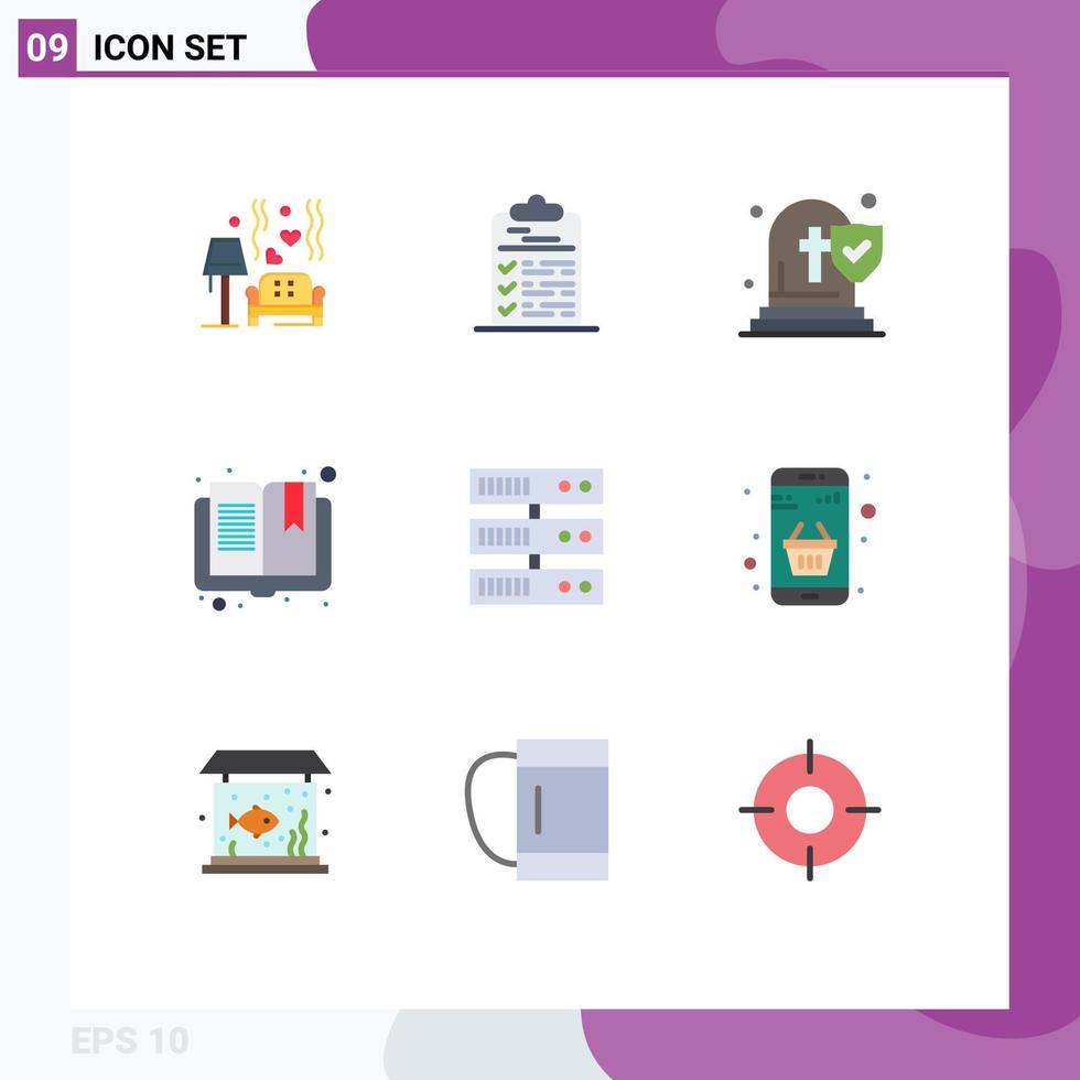9 Universal Flat Color Signs Symbols of reading open document book funeral Editable Vector Design Elements