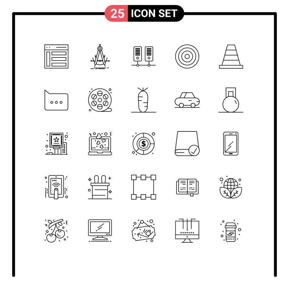 Pictogram Set of 25 Simple Lines of cone line compass interface server Editable Vector Design Elements