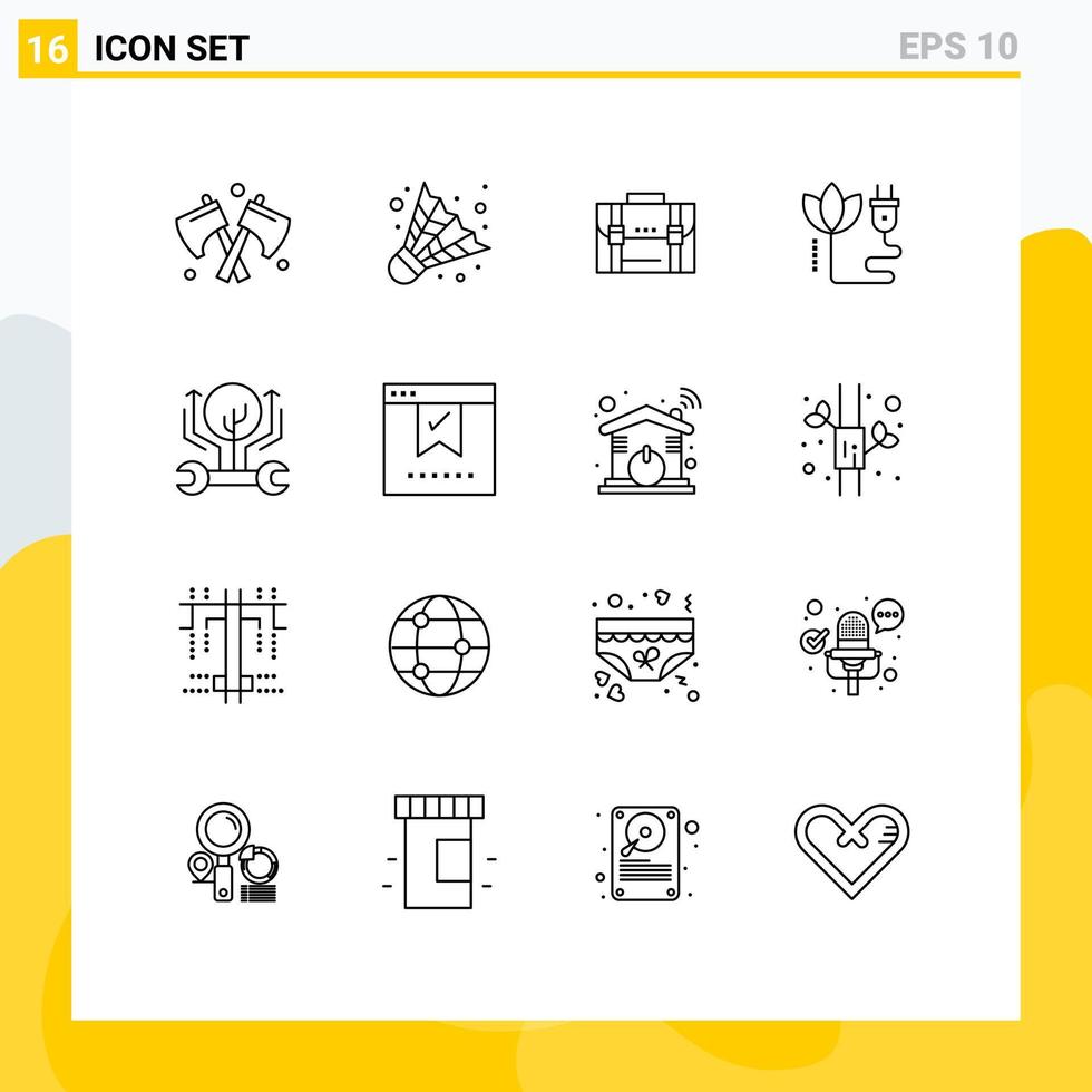 16 Creative Icons Modern Signs and Symbols of development cable case energy suitcase Editable Vector Design Elements