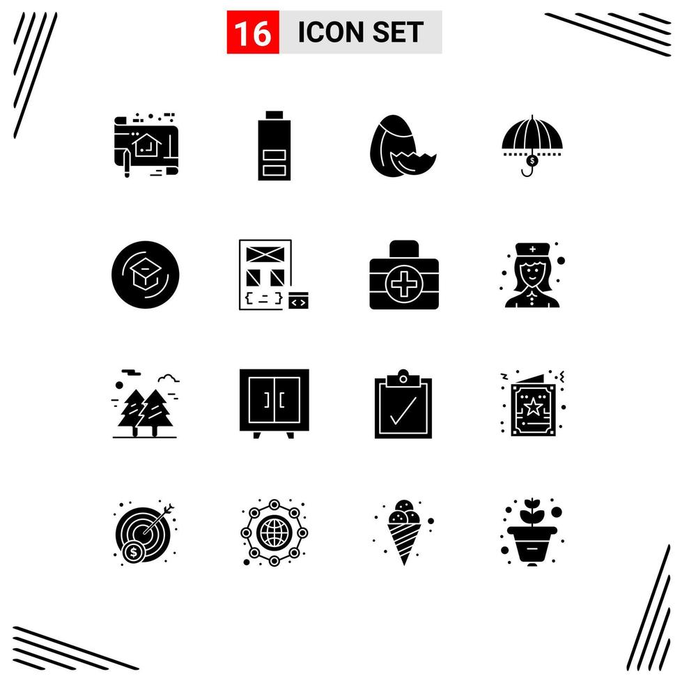 Set of 16 Modern UI Icons Symbols Signs for security protection egg money finance Editable Vector Design Elements