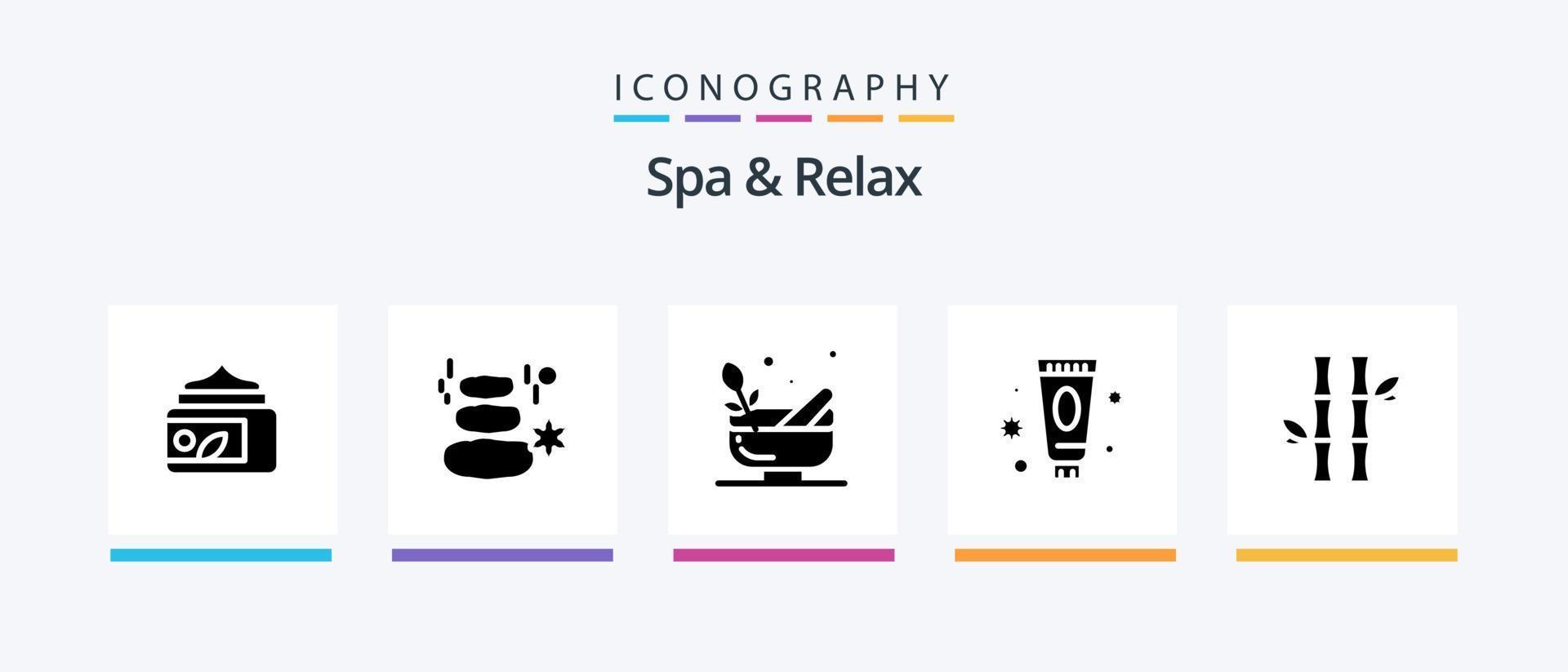 Spa And Relax Glyph 5 Icon Pack Including beauty . spa. spa . bowl . grinding. Creative Icons Design vector