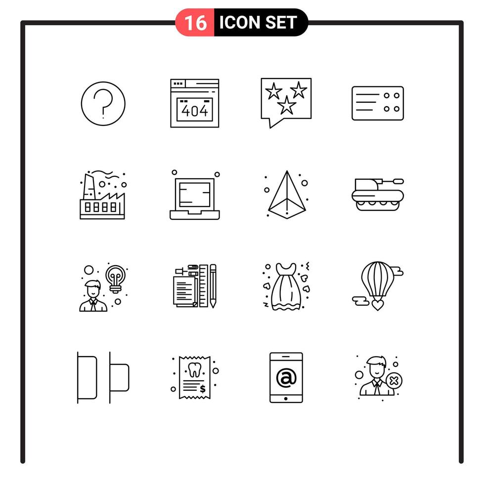 User Interface Pack of 16 Basic Outlines of industry factory chat economy ticket Editable Vector Design Elements