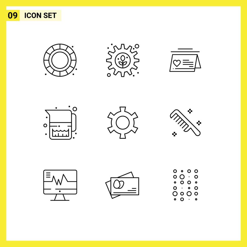 User Interface Pack of 9 Basic Outlines of setting cog love milk jug jug Editable Vector Design Elements